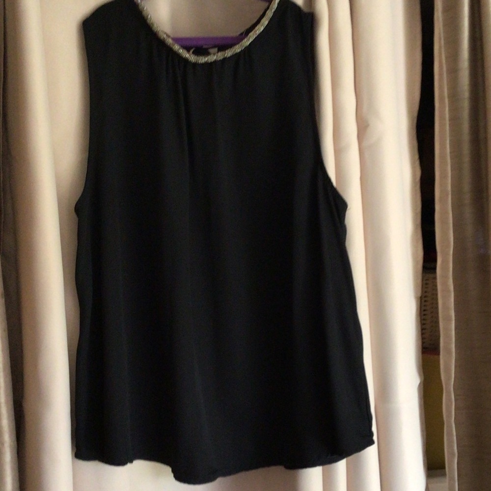 Chic Black Sleeveless Blouse with Embellished Neckline